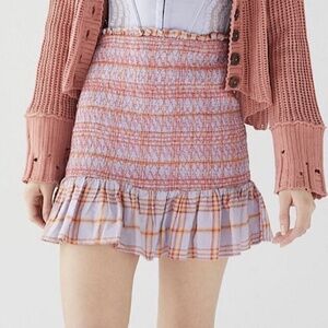 Urban Outfitters Blue Pink Plaid Smocked Mini Skirt